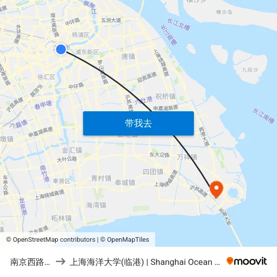 南京西路黄河路 to 上海海洋大学(临港) | Shanghai Ocean University(Lingang) map