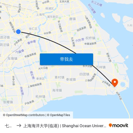 七宝镇 to 上海海洋大学(临港) | Shanghai Ocean University(Lingang) map