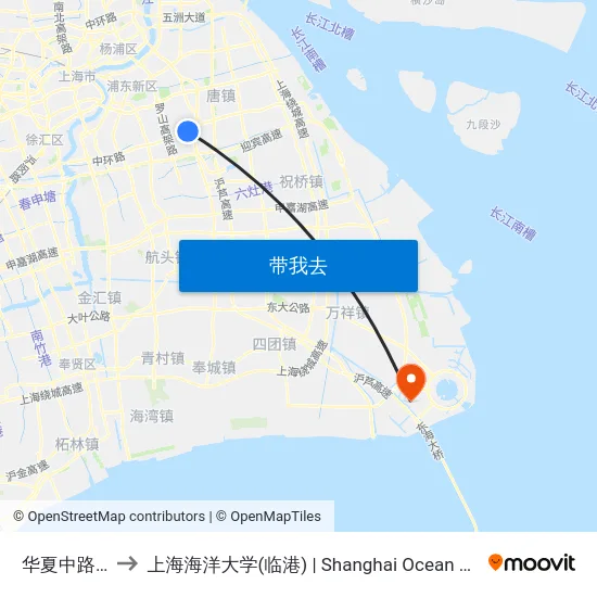 华夏中路(秦镇) to 上海海洋大学(临港) | Shanghai Ocean University(Lingang) map