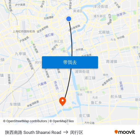 陕西南路 South Shaanxi Road to 闵行区 map