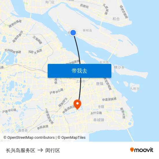 长兴岛服务区 to 闵行区 map