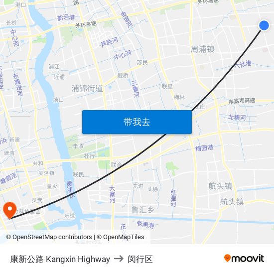 康新公路 Kangxin Highway to 闵行区 map