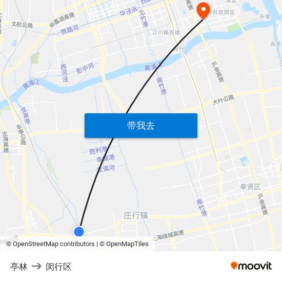 亭林 to 闵行区 map