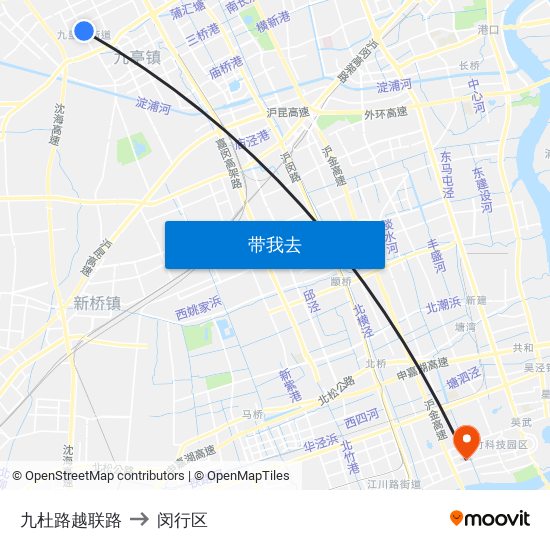 九杜路越联路 to 闵行区 map