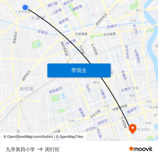 九亭第四小学 to 闵行区 map