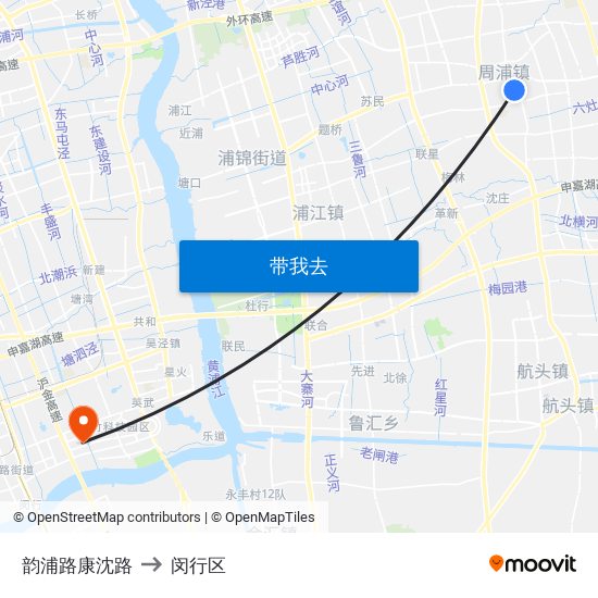 韵浦路康沈路 to 闵行区 map