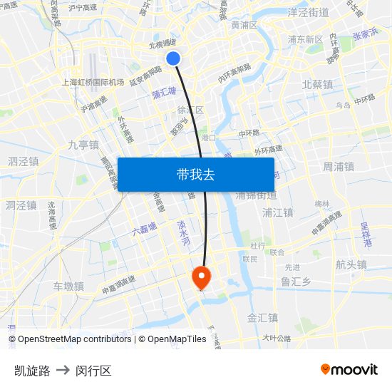 凯旋路 to 闵行区 map