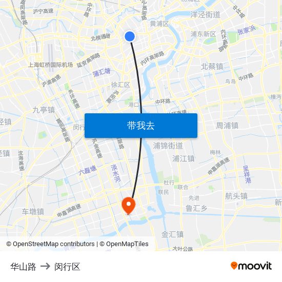 华山路 to 闵行区 map