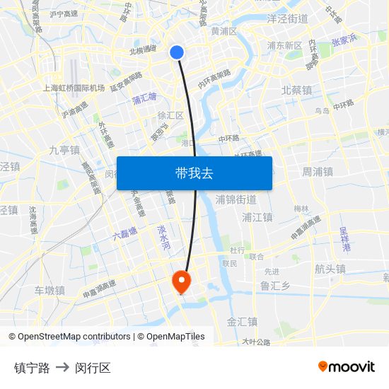 镇宁路 to 闵行区 map