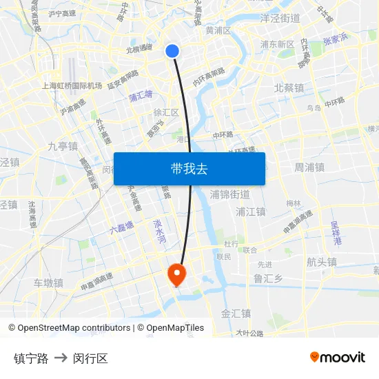 镇宁路 to 闵行区 map
