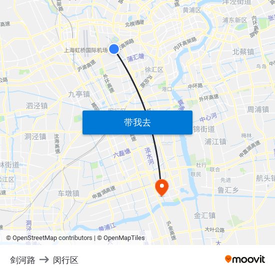 剑河路 to 闵行区 map