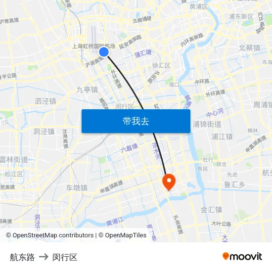 航东路 to 闵行区 map