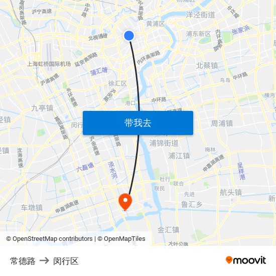 常德路 to 闵行区 map