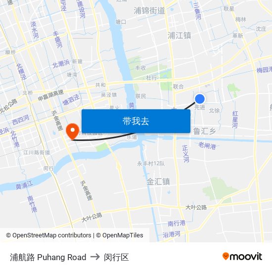 浦航路 Puhang Road to 闵行区 map