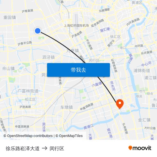 徐乐路崧泽大道 to 闵行区 map