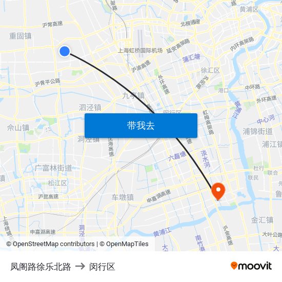 凤阁路徐乐北路 to 闵行区 map