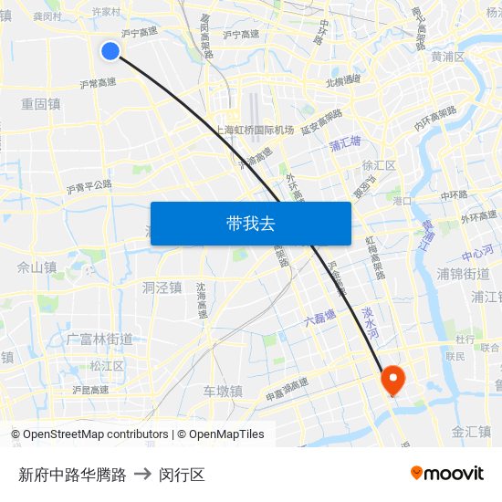 新府中路华腾路 to 闵行区 map