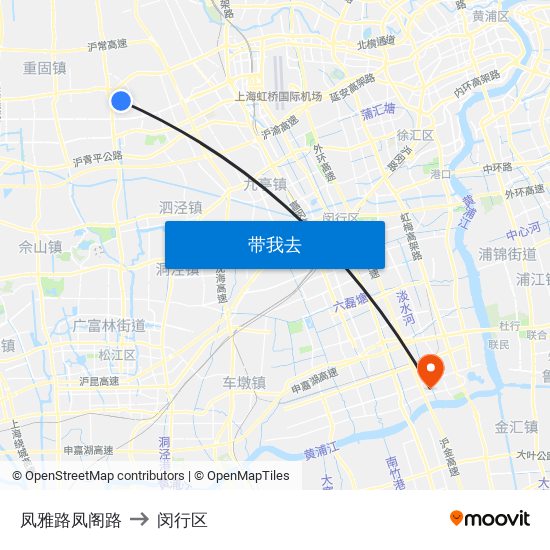 凤雅路凤阁路 to 闵行区 map