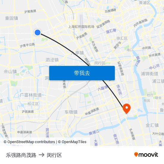 乐强路尚茂路 to 闵行区 map