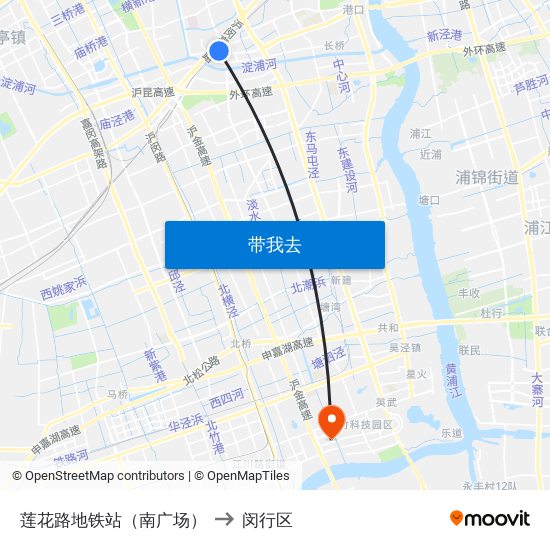 莲花路地铁站（南广场） to 闵行区 map