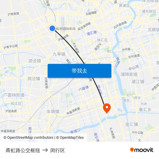 甬虹路公交枢纽 to 闵行区 map