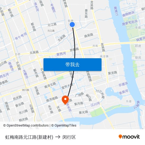 虹梅南路元江路(新建村) to 闵行区 map