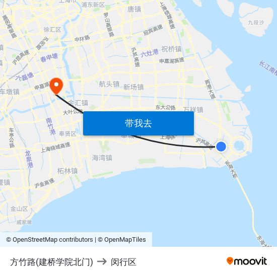 方竹路(建桥学院北门) to 闵行区 map