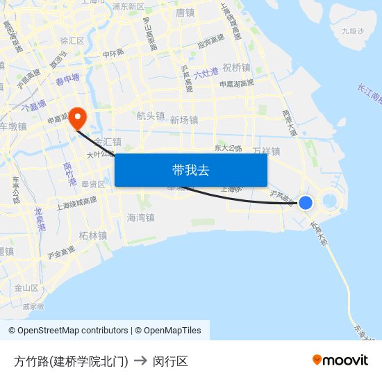 方竹路(建桥学院北门) to 闵行区 map