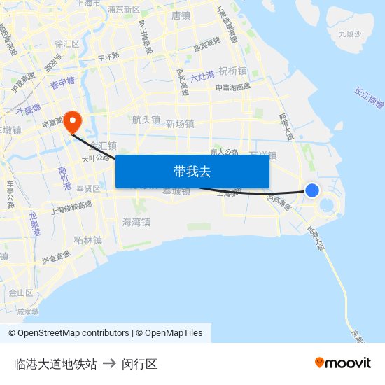 临港大道地铁站 to 闵行区 map