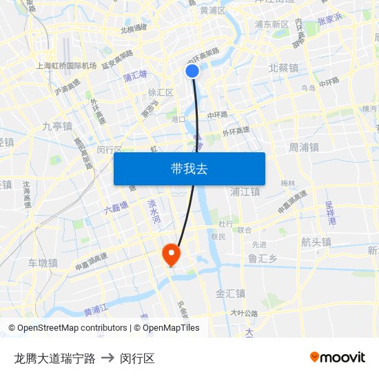 龙腾大道瑞宁路 to 闵行区 map