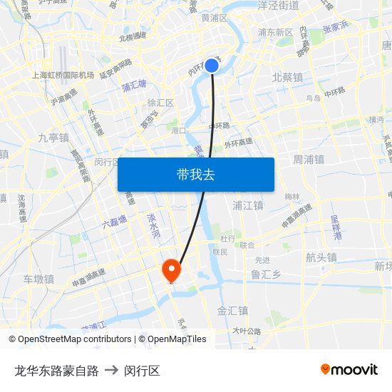 龙华东路蒙自路 to 闵行区 map