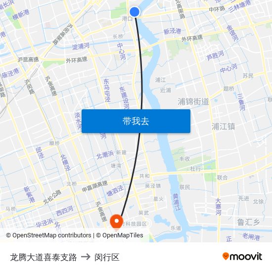 龙腾大道喜泰支路 to 闵行区 map