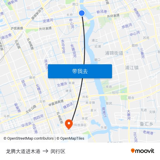 龙腾大道进木港 to 闵行区 map