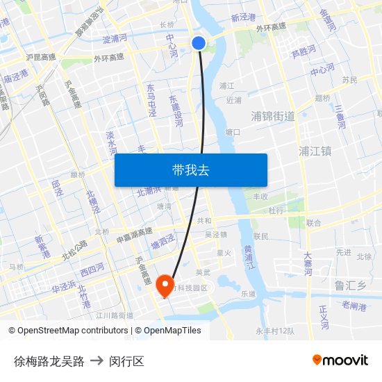 徐梅路龙吴路 to 闵行区 map