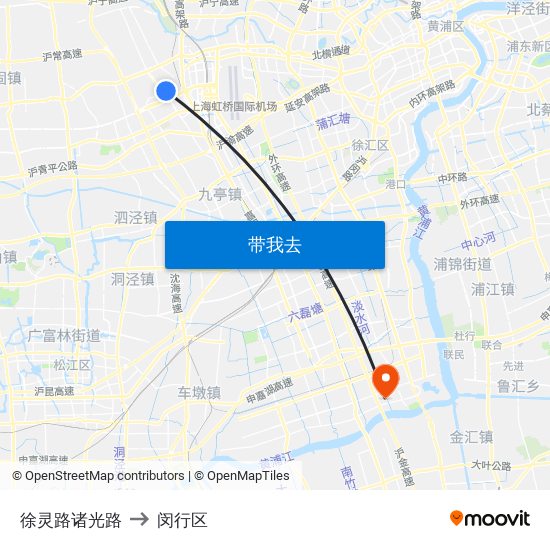 徐灵路诸光路 to 闵行区 map