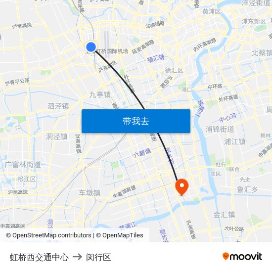 虹桥西交通中心 to 闵行区 map