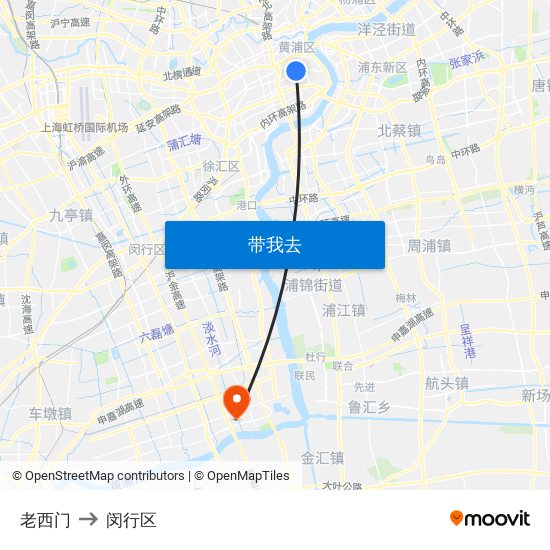 老西门 to 闵行区 map