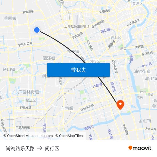 尚鸿路乐天路 to 闵行区 map