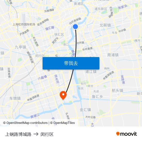 上钢路博城路 to 闵行区 map