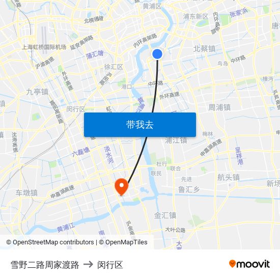 雪野二路周家渡路 to 闵行区 map