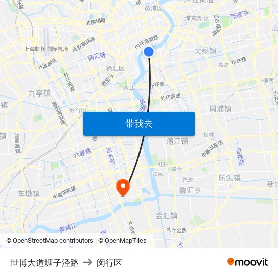 世博大道塘子泾路 to 闵行区 map