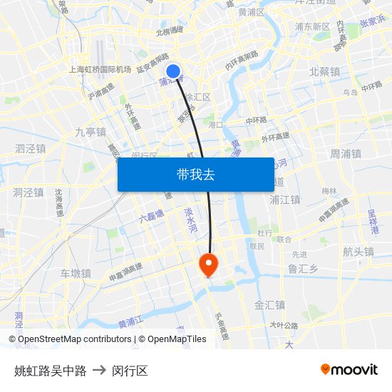 姚虹路吴中路 to 闵行区 map