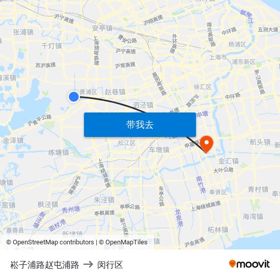 崧子浦路赵屯浦路 to 闵行区 map