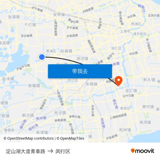 淀山湖大道青泰路 to 闵行区 map