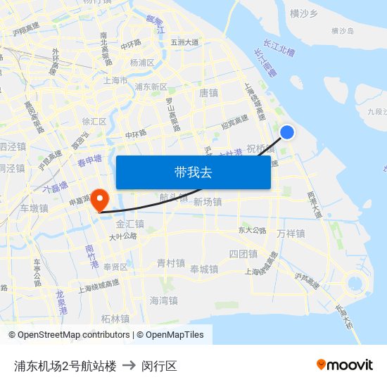 浦东机场2号航站楼 to 闵行区 map