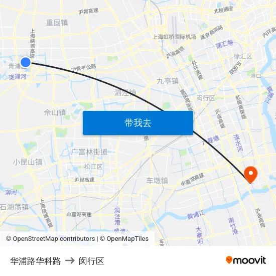 华浦路华科路 to 闵行区 map