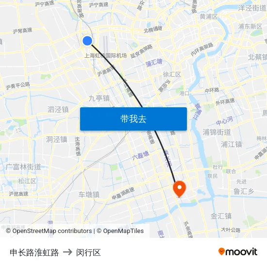申长路淮虹路 to 闵行区 map