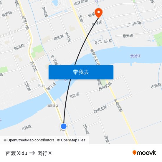 西渡 Xidu to 闵行区 map