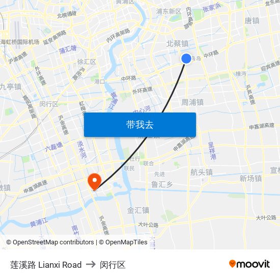 莲溪路 Lianxi Road to 闵行区 map