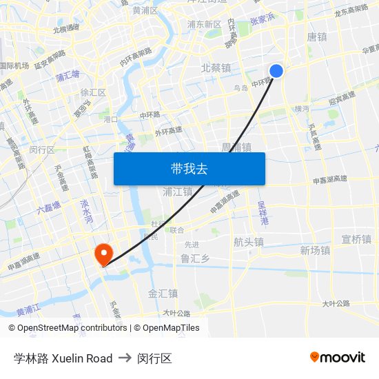 学林路 Xuelin Road to 闵行区 map